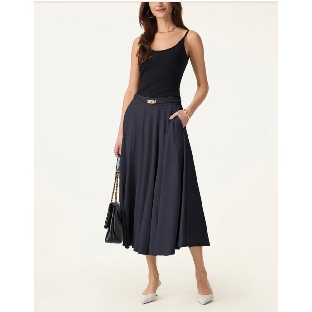 OGL Pleated Skirt Womens XS Navy New Tencel Ribbed Midi Eco-Friendly 260202